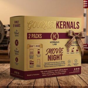 The Velvet Kitchen Gourmet Popcorn Movie Night Gift Box (2 Packs Premium Kernels + 4 Seasonings - 800g)