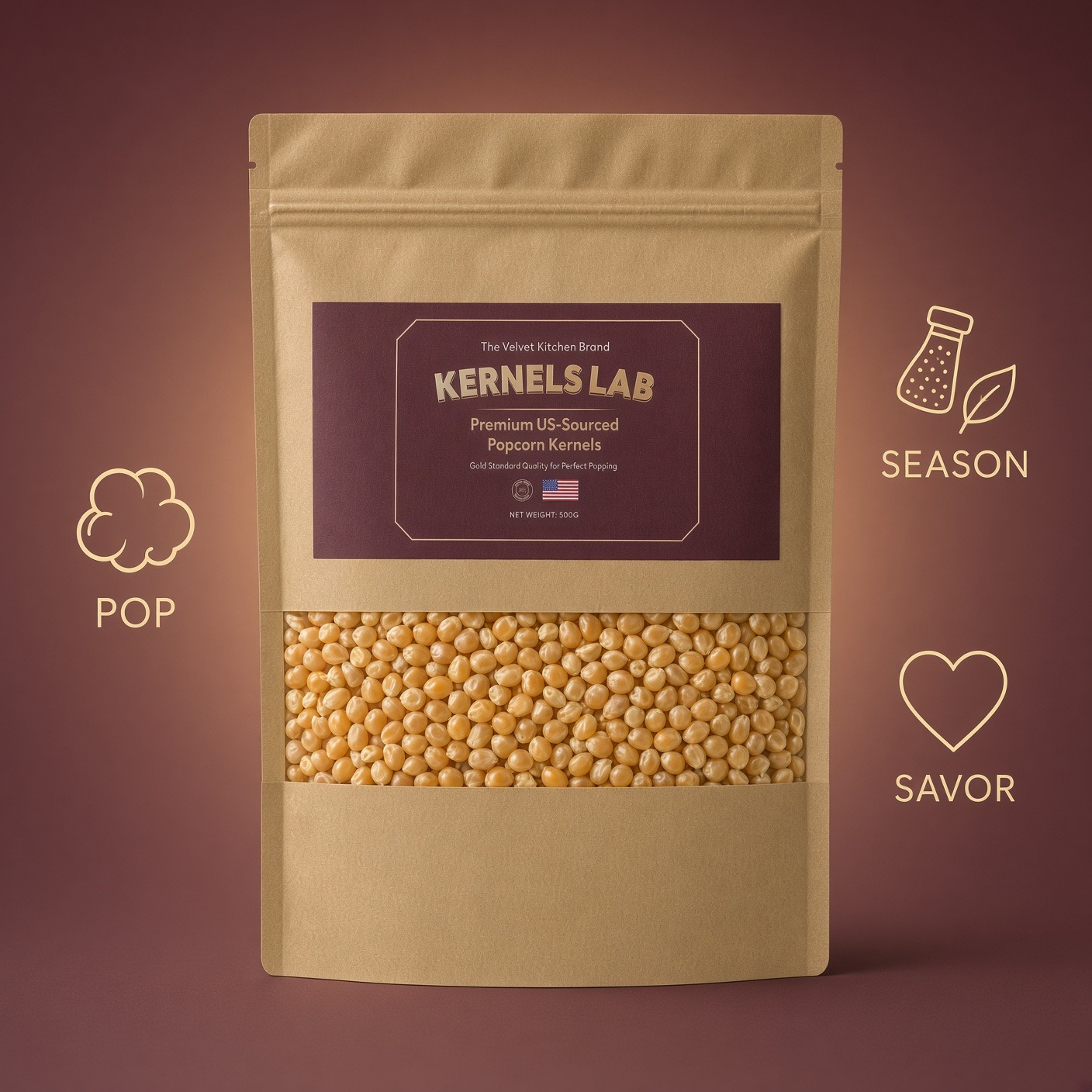 Kernels Lab Premium US-Sourced Kraft Pouch Popcorn Kernels - Image 2